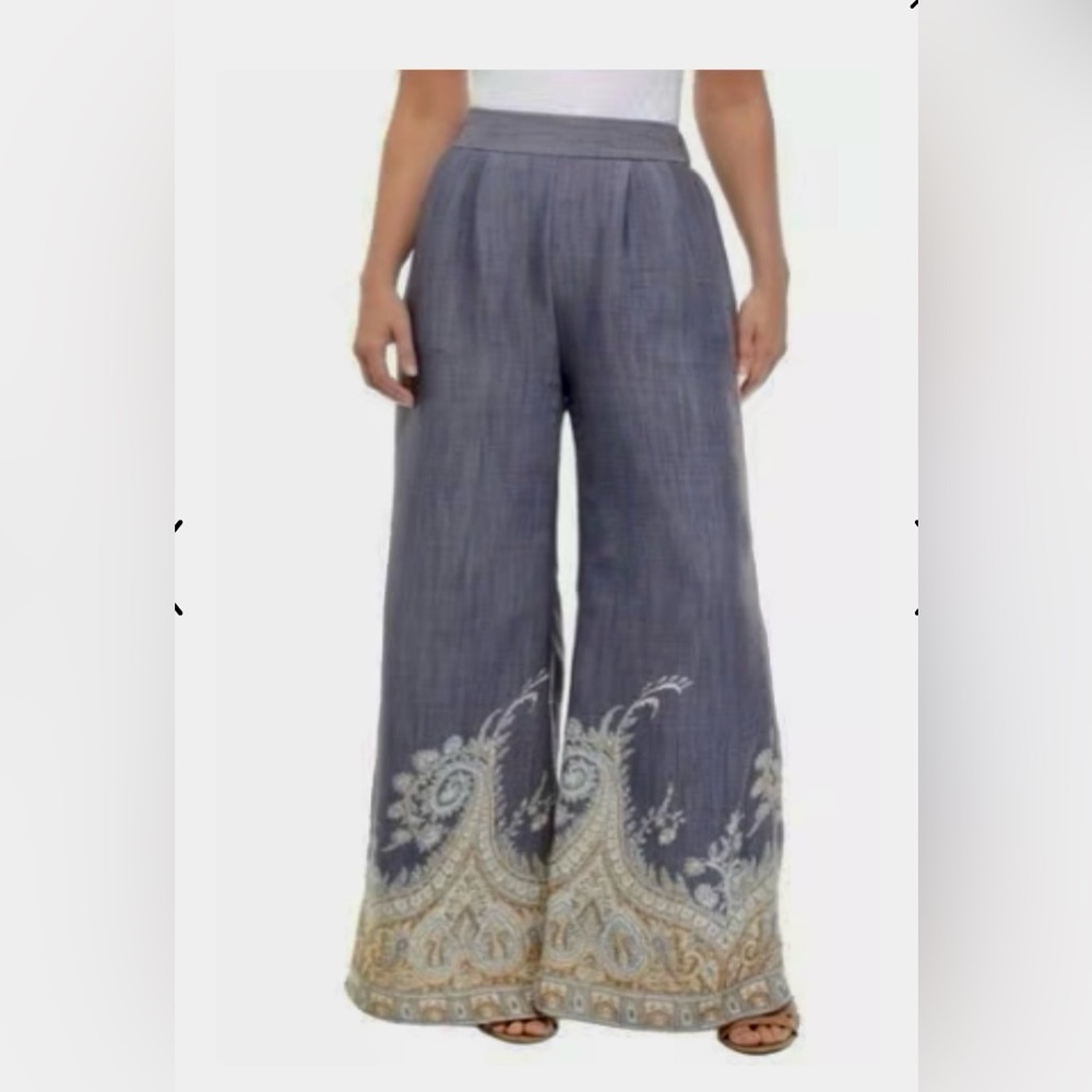 💫🌟 NWT Luxury Wonderly Plus SZ 2X gray & paisley Wide Leg Pants elastic back NEW